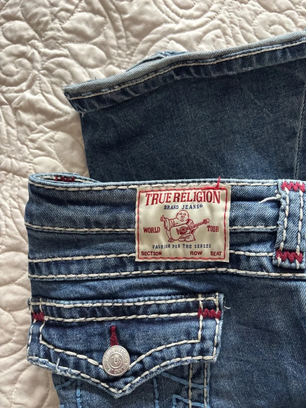 True Religion Dark Blue Flared Jeans with Contrast Stitching - Picture 8 of 8